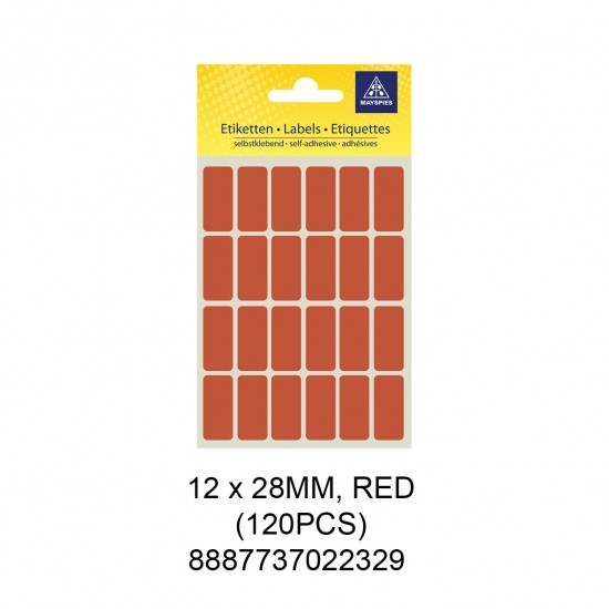 MAYSPIES MS-12X28MM COLOUR LABEL / 5 SHEETS/PKT / 120PCS / 12X28MM RED